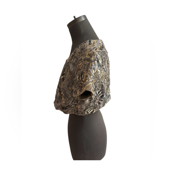 White House Black Market Sequin Bolero Jacket Champagne Medium - Picture 3 of 9